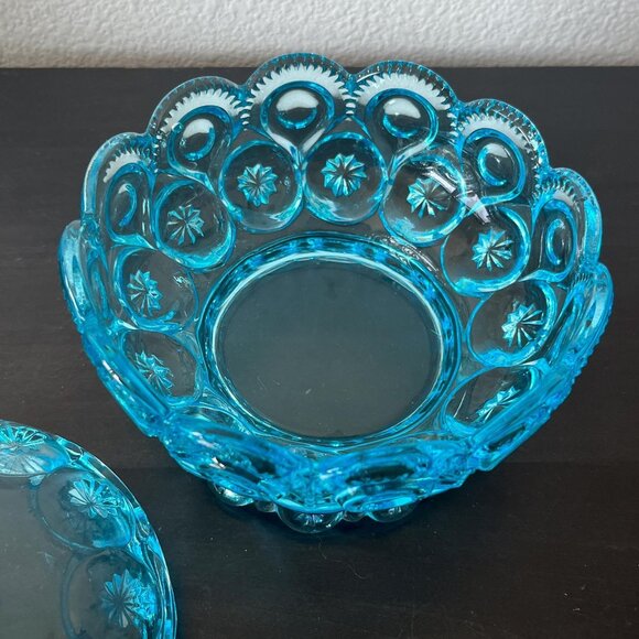 Westmoreland Glass Covered Candy Dish // Moon and Stars Pattern // Aqua Blue - Picture 6 of 9